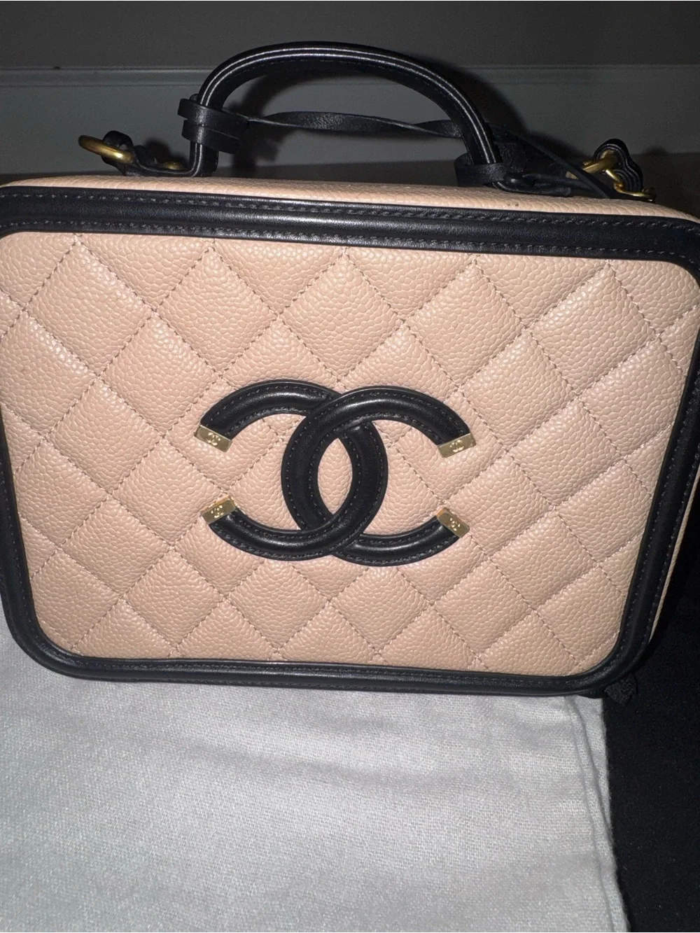CHANEL quilted beige